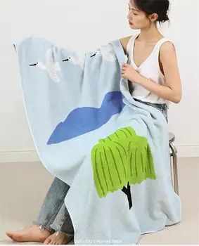Иллюстрация, Хлопковое полотенце с рисунком горной птицы Ивы, Мягкое Длинное Штапельное полотенце для лица, Супер Впитывающее полотенце для ванной 70 * 140