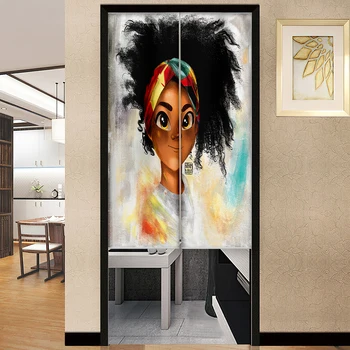 Японский дверной занавес с милым рисунком африканской девушки, перегородка кухни, столовой, Дверной проем, декор ресторана Noren Cafe