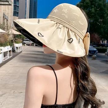 2023, женская виниловая шляпа в корейском стиле с сердечками и бантом, сетчатый воздушный топ, Дышащая солнцезащитная шляпа, уличная шляпа от солнца