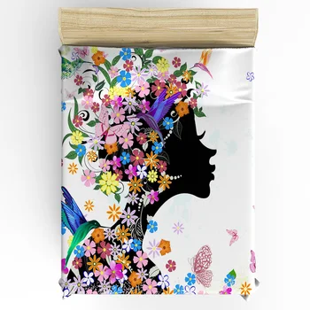 Фантазийная женщина, цвет бабочки, цветочное постельное белье на заказ, эластичная простыня, наматрасник, домашняя двуспальная простыня (без наволочек)