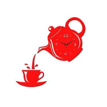 Новые креативные акриловые кофейные чашки, 3D настенные часы, чайник своими руками, декоративные кухонные настенные часы 28 см с красивыми детализированными колокольчиками