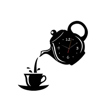 Новые креативные акриловые кофейные чашки, 3D настенные часы, чайник своими руками, декоративные кухонные настенные часы 28 см с красивыми детализированными колокольчиками 4