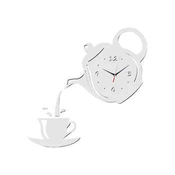 Новые креативные акриловые кофейные чашки, 3D настенные часы, чайник своими руками, декоративные кухонные настенные часы 28 см с красивыми детализированными колокольчиками 5