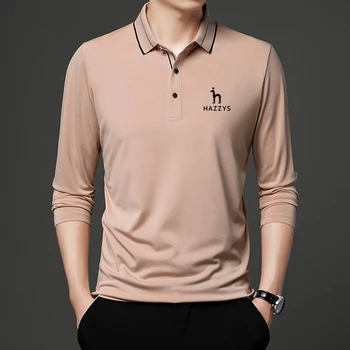 Новая Модная Мужская рубашка Поло HAZZYS С длинным рукавом, Весенняя повседневная футболка, Рубашка с белым воротничком, Мужская рубашка поло в Корейском стиле, Роскошная одежда 1