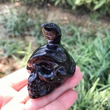 6 см Натуральная черная обсидиановая фигурка Змеиного черепа, Хрустальная резная статуэтка, украшение для дома, коллекционный подарок 1шт