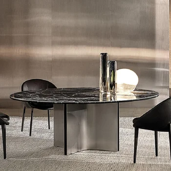 Легкий роскошный современный минималистичный мраморный круглый стол обеденный стол с поворотным столом круглый обеденный стол для виллы