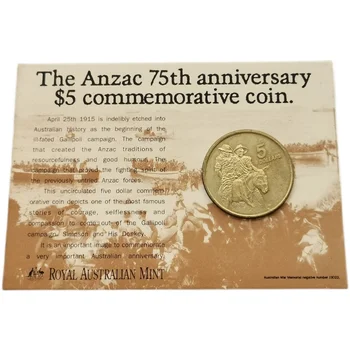 38 мм Оригинальный объем Австралия 1990 5 Юаней Памятная монета к 75-летию Австралийско-Новозеландского Легиона 100% Оригинал
