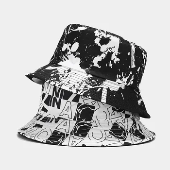 Новая реверсивная рыбацкая шляпа с граффити, женская универсальная солнцезащитная шляпа, мужская шляпа-ведро в стиле хип-хоп
