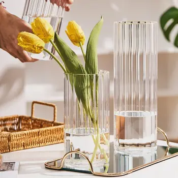 Креативная стеклянная ваза в полоску, декор комнаты, Садовые горшки и кашпо, декор гостиной в скандинавском стиле, Роскошное украшение гостиной в подарок