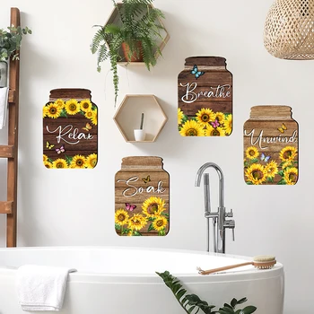 Наклейки на стены в виде подсолнуха, бабочки и цветов, наклейки на стены в ванной, съемный декор для стен, Настенная роспись