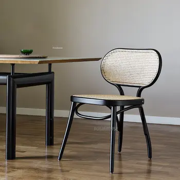 Современный обеденный стул из массива ротанга для кухонной мебели Креативный Дизайнерский Домашний досуг Одиночные стулья Со спинкой Обеденные стулья