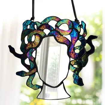 Уникальное витражное зеркало Medusa, прочное красочное декоративное подвесное зеркало Medusa для домашнего офиса, художественная студия