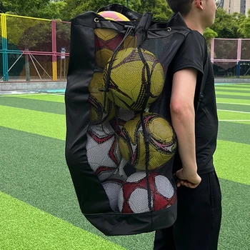 Сетчатая сумка для хранения футбола Сверхбольшой емкости Регулируемая Водонепроницаемая сумка для переноски баскетбола Волейбола Сумки для переноски мяча в спортзале