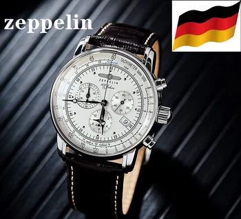 2023 Новые часы Zeppelin из водонепроницаемой натуральной кожи, деловые повседневные кварцевые часы, мужской многофункциональный хронограф Three Eyes