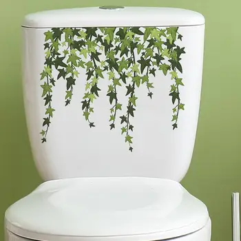 Простая в нанесении наклейка на туалет, наклейка на туалет, Водонепроницаемая Наклейка на стену с зелеными листьями растений, самоклеящаяся для ванной, цветок для туалета