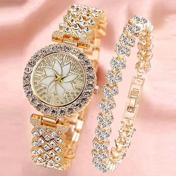Порадуйте маму / подругу роскошным набором часов и браслетов, декорированных стразами, - идеальная идея подарка!