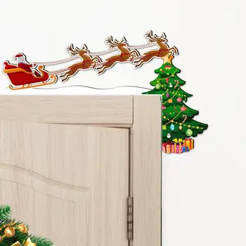 Украшение угла деревянной двери, Праздничный декор двери, Праздничные Рождественские наклейки на стены с изображением Лося Санта-Клауса для комнаты для нового