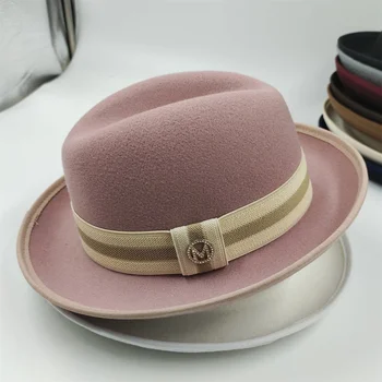 шляпа-дерби, котелок, фетровая шляпа для женщин и мужчин, шляпа для вечеринок, мужская зимняя шляпа, фетровая шляпа с эластичной лентой, шляпа для джазовой церкви, Оптовая продажа 1