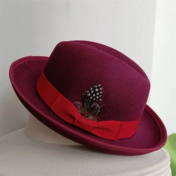 шляпа-дерби, котелок, фетровая шляпа для женщин и мужчин, шляпа для вечеринок, мужская зимняя шляпа, фетровая шляпа с эластичной лентой, шляпа для джазовой церкви, Оптовая продажа 5
