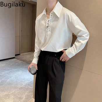 Весенне-осенний сезон, нишевая дизайнерская рубашка с завязками, мужская корейская версия с длинными рукавами, минималистичная рубашка в иностранном стиле