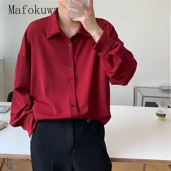 Корейская версия, Новый молодежный тренд, высокоэластичная, бесследная, винно-красная рубашка, красивая, высококачественная, Универсальная рубашка для зрелой моды