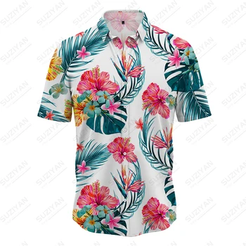 Летняя новая мужская рубашка с цветочным рисунком листьев дерева, мужская рубашка с 3D принтом, мужская рубашка в стиле отпуска и кэжуал, трендовая модная мужская рубашка 3