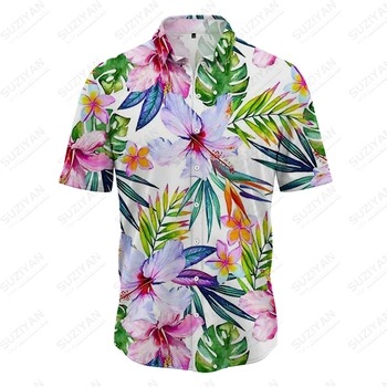 Летняя новая мужская рубашка с цветочным рисунком листьев дерева, мужская рубашка с 3D принтом, мужская рубашка в стиле отпуска и кэжуал, трендовая модная мужская рубашка 4