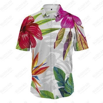 Летняя новая мужская рубашка с цветочным рисунком листьев дерева, мужская рубашка с 3D принтом, мужская рубашка в стиле отпуска и кэжуал, трендовая модная мужская рубашка 5