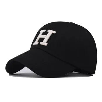 Хлопчатобумажная бейсболка с вышитой буквой H, женская спортивная бейсболка для отдыха, кепка для гольфа, Уличная шляпа от солнца, Регулируемая шляпа для взрослых с плоскими полями.