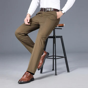 Высококачественные мужские деловые повседневные брюки, Однотонные Тонкие брюки с эластичной резинкой на талии, мужские винтажные уличные брюки