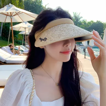 Новая летняя шляпа в корейском стиле, женская мода, заколка для волос с вышитыми буквами, Солнцезащитный козырек, солнцезащитная шляпа, Уличная солнцезащитная шляпа