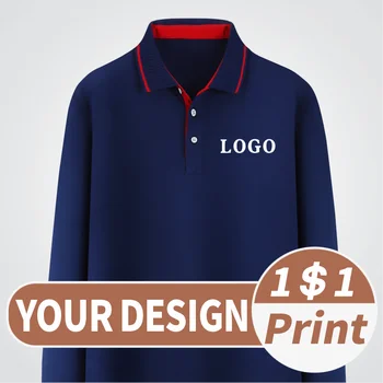 Рубашка поло с длинными рукавами, логотип с вышивкой на осенних и зимних рубашках, дизайнерский узор для рабочей одежды, модный топ
