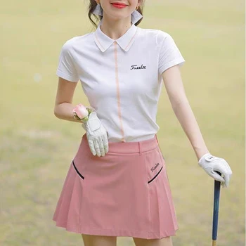 Женская летняя футболка для гольфа + юбка, женские однотонные плиссированные юбки для гольфа с коротким рукавом, снижающие возраст, с высокой талией