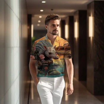 Летняя мужская модная универсальная рубашка с короткими рукавами, спортивная повседневная рубашка, рубашка с 3D-принтом животных, уличная офисная рубашка 0