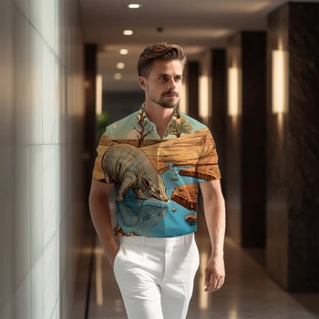 Летняя мужская модная универсальная рубашка с короткими рукавами, спортивная повседневная рубашка, рубашка с 3D-принтом животных, уличная офисная рубашка 1