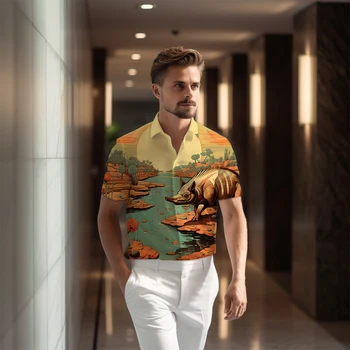 Летняя мужская модная универсальная рубашка с короткими рукавами, спортивная повседневная рубашка, рубашка с 3D-принтом животных, уличная офисная рубашка 2
