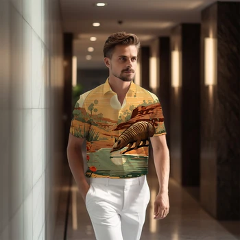 Летняя мужская модная универсальная рубашка с короткими рукавами, спортивная повседневная рубашка, рубашка с 3D-принтом животных, уличная офисная рубашка 3