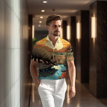 Летняя мужская модная универсальная рубашка с короткими рукавами, спортивная повседневная рубашка, рубашка с 3D-принтом животных, уличная офисная рубашка 4