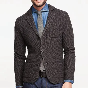 2023 Новый жакет-кардиган, Однотонный Толстый теплый Повседневный коричневый свитер, мужское вязаное пальто с воротником-стойкой, свитер с длинным рукавом