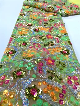 Кружевная ткань с африканскими блестками, ткани с вышивкой для пошива одежды, свадебная юбка, платье из органзы, фиолетовая и синяя, 5 ярдов