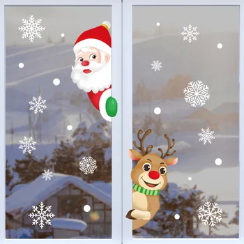 Наклейки на окна 2023 Лось Санта Клаус Креативность Милые Новогодние украшения Рождественская наклейка 1 Комплект Рождественских украшений в виде Снежинок ПВХ 1