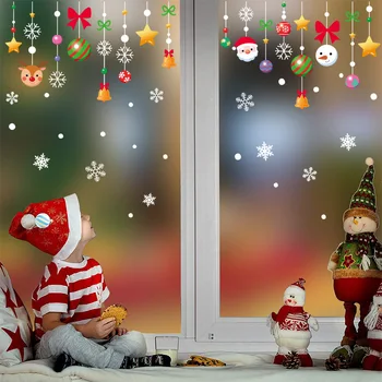 Наклейки на окна 2023 Лось Санта Клаус Креативность Милые Новогодние украшения Рождественская наклейка 1 Комплект Рождественских украшений в виде Снежинок ПВХ 2