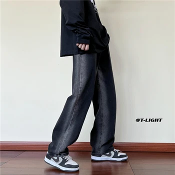 Мешковатые мужские джинсы, прямые повседневные брюки, Весна-осень 2023, модные винтажные джинсовые брюки, Повседневная мужская одежда большого размера B69