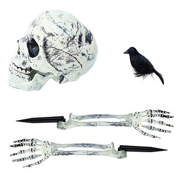 1 комплект Реалистичный череп на Хэллоуин, голова скелета, человеческие руки, пластиковый декор на Хэллоуин для вечеринки в честь Хэллоуина, Декор для дома, сада, газона