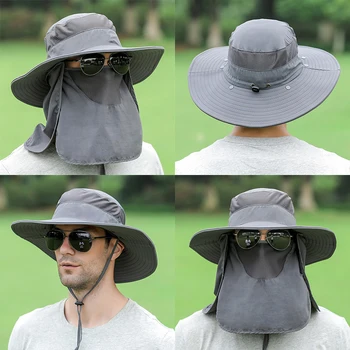 Быстросохнущая Мужская Женская шляпа, Уличная маска для лица, Широкополая панама, Солнцезащитная кепка с широкими полями для рыбалки, охоты 5