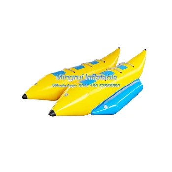 Горячая распродажа 6-местной надувной желто-синей лодки-банана Flying Fish, буксируемых игр в аквапарке на трубах