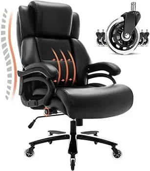 офисный стул весом 400 фунтов с регулируемой поясничной поддержкой, прочное металлическое основание, бесшумные Резиновые колеса, Высокая спинка, большой представительский ком