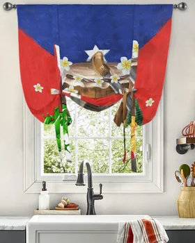 Оконная занавеска с изображением лягушки и гибискуса с флагом Пуэрто-Рико, завязывающиеся шторы для кухни, гостиной, карманные шторы с регулируемым стержнем