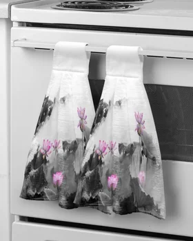 Полотенце для рук с цветком Лотоса для ребенка, впитывающее Кухонное полотенце из микрофибры, Полотенце для чистки посуды, Кухонные инструменты